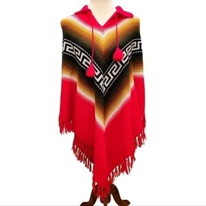 Aztec Style Fringed Poncho OS
